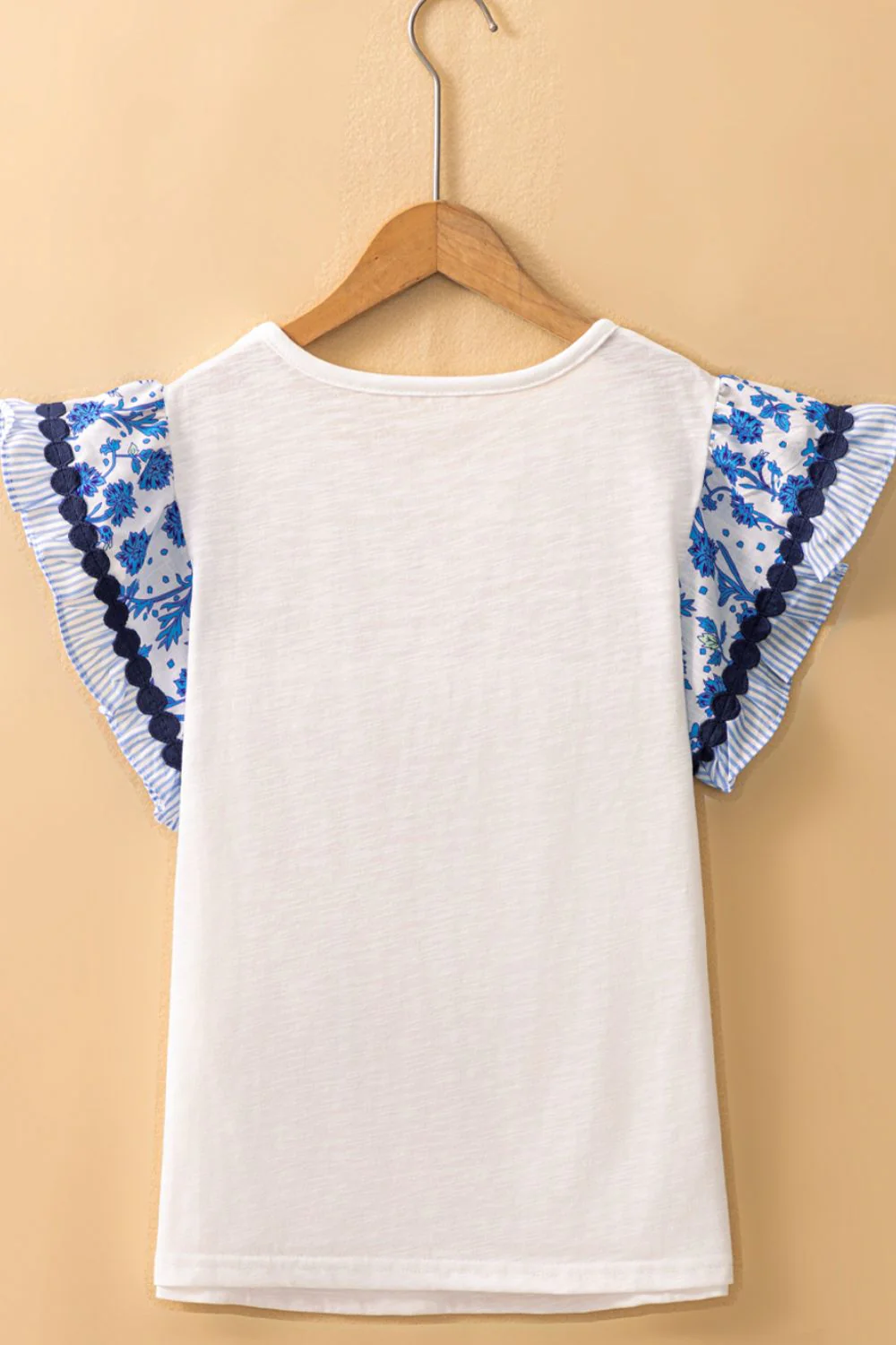 Round Neck Printed Ruffled Cap Sleeve Blouse - Image 9