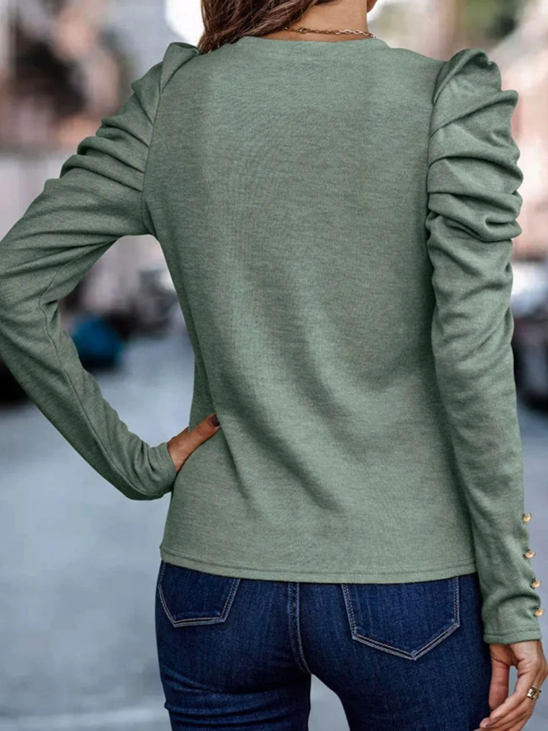 Round Neck Puff Sleeve Sleeve Blouse - Image 6