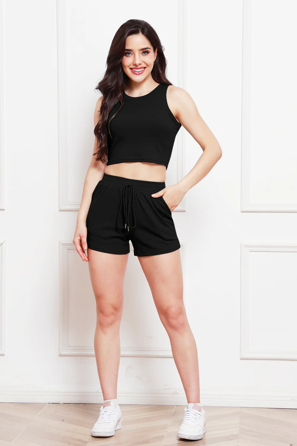 Round Neck Tank and Drawstring Shorts Set - Image 4