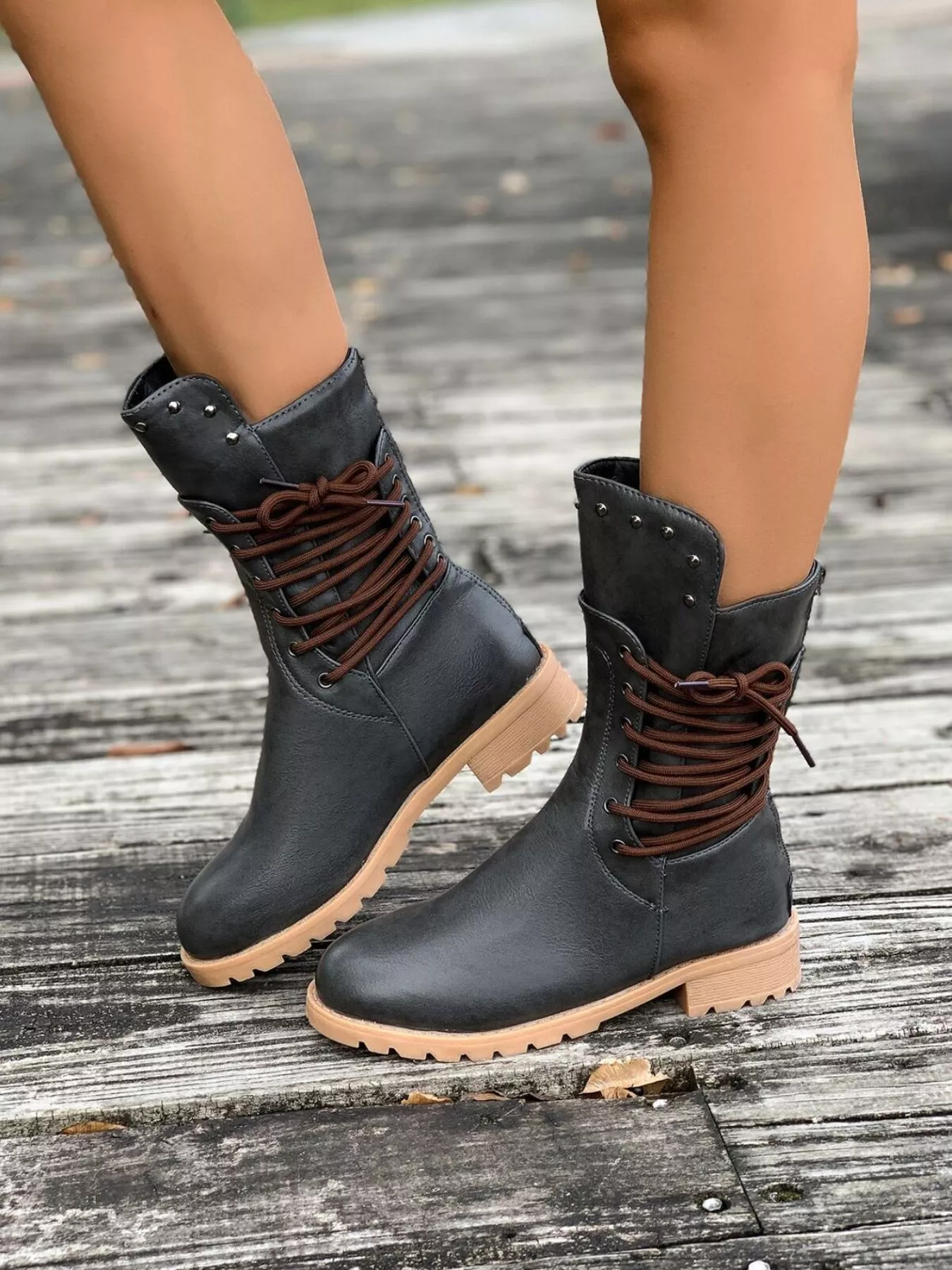 Round Toe Block Heels Boots - Image 6