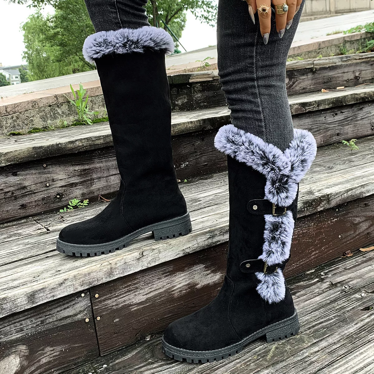 Round Toe Block Heels Boots - Image 9