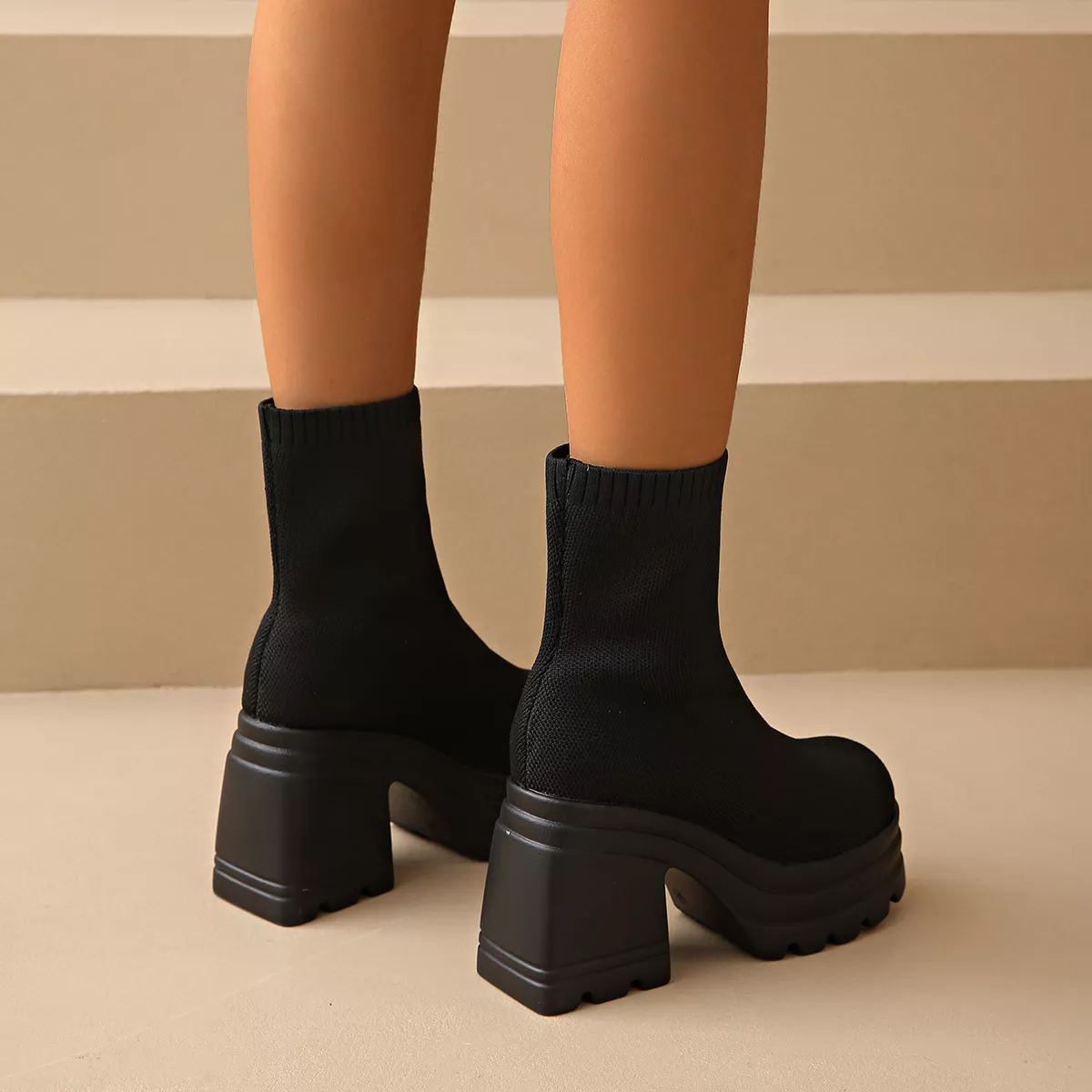 Round Toe Block Heels Boots - Image 4