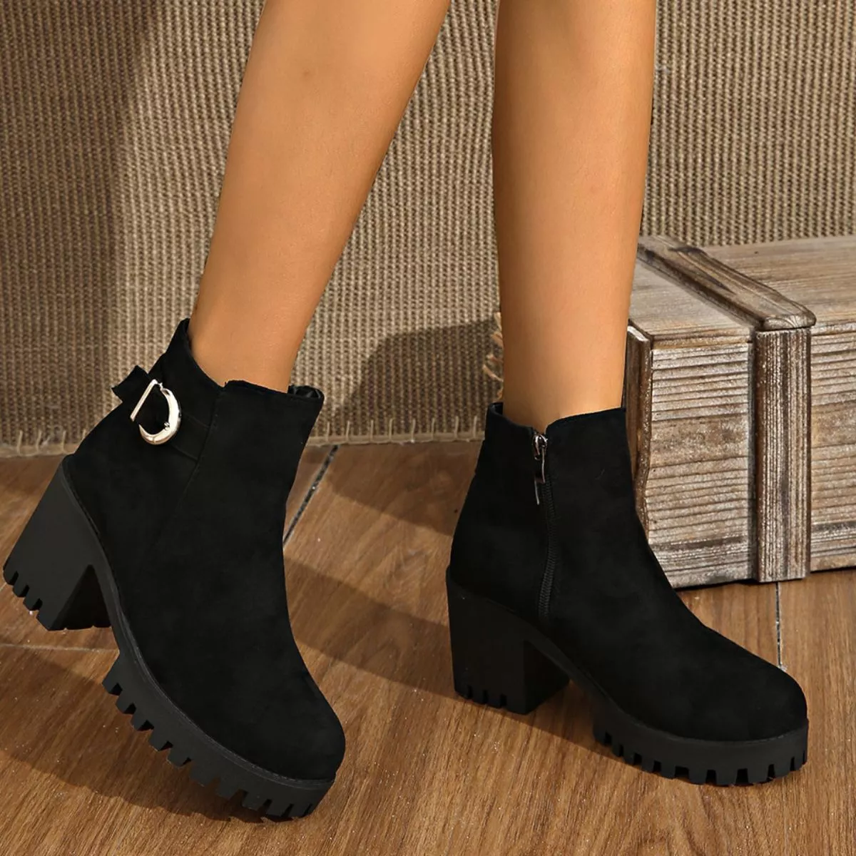 Round Toe Block Heels Boots - Image 2
