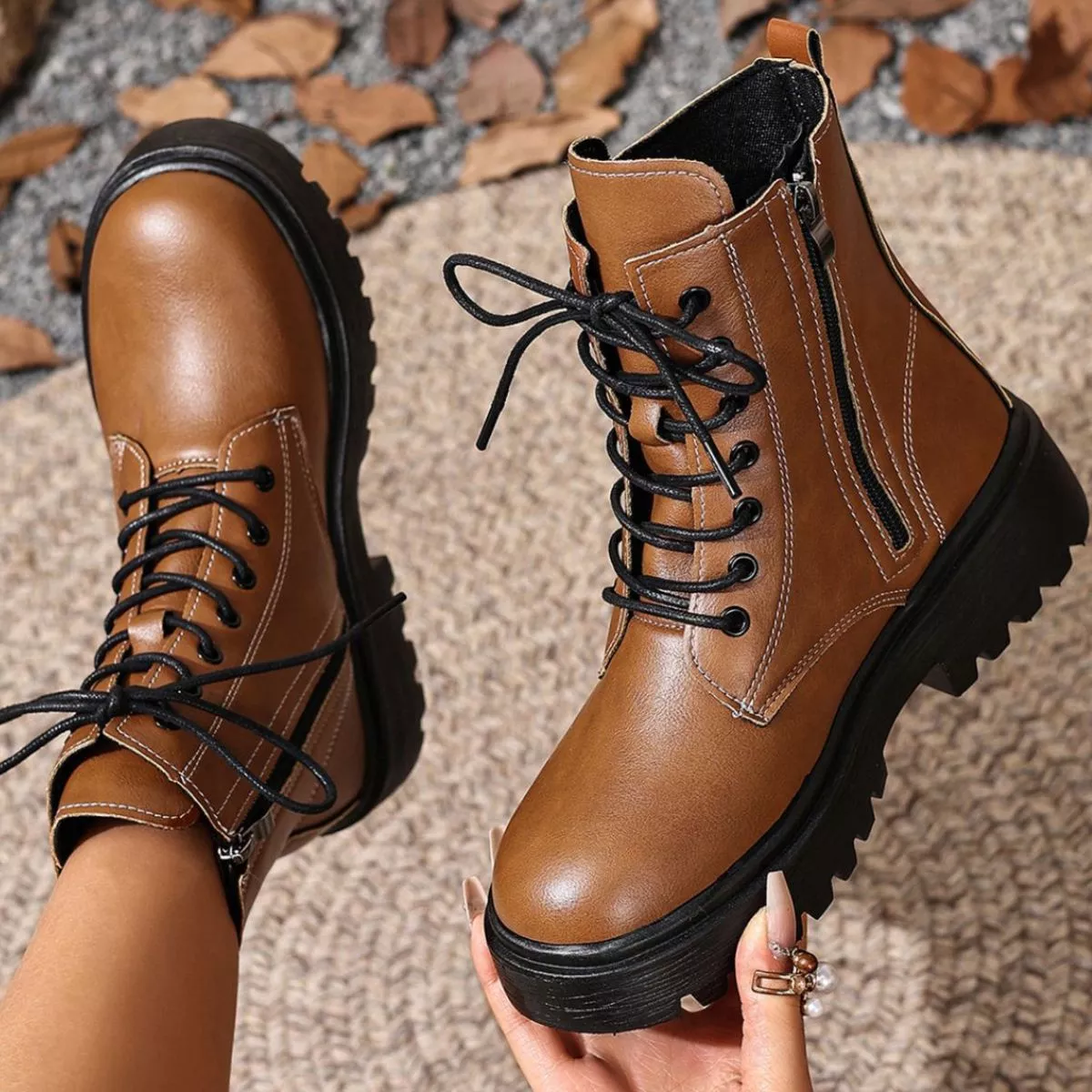 Round Toe Block Heels Boots - Image 2