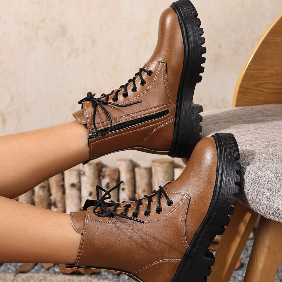 Round Toe Block Heels Boots - Image 3