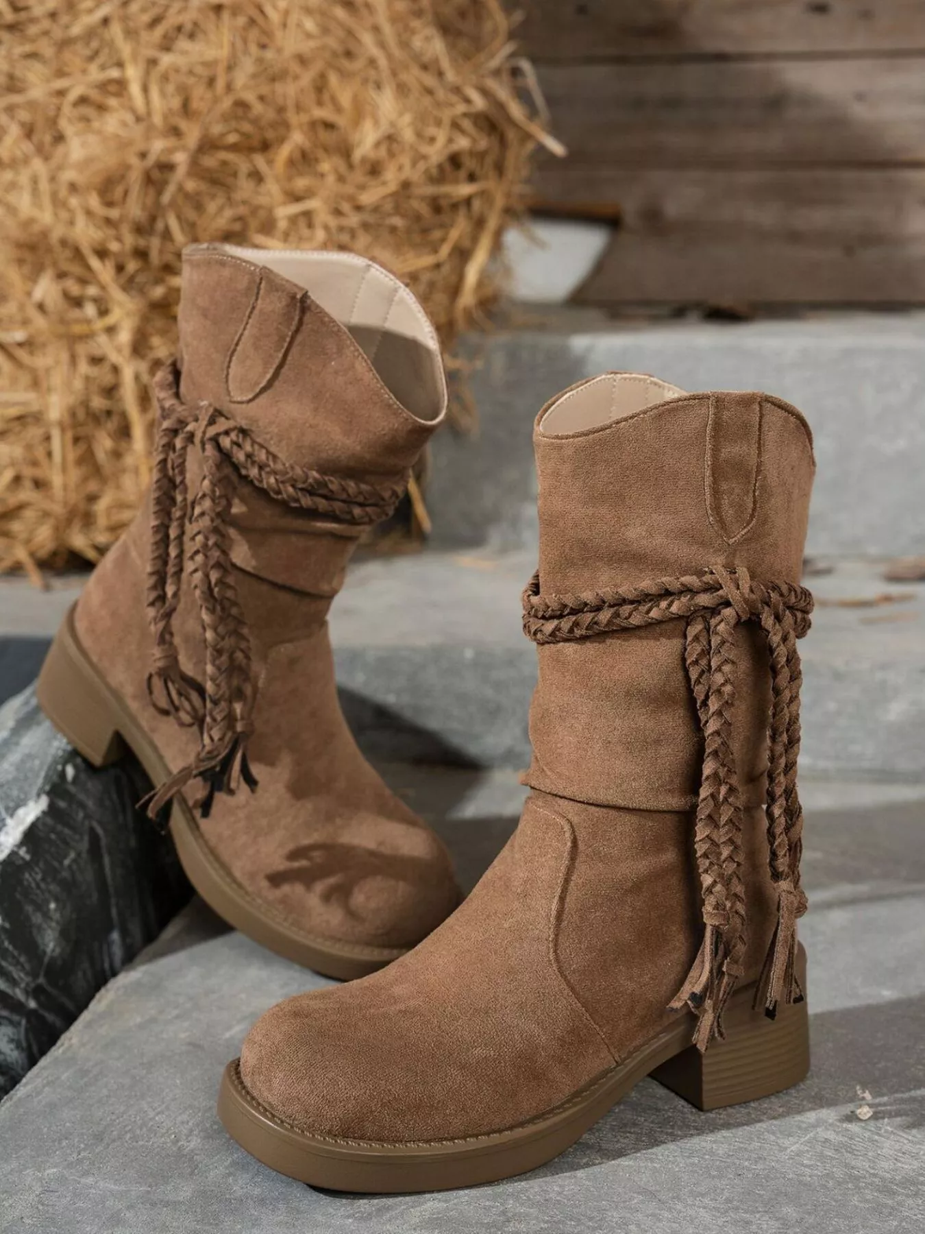 Round Toe Block Heels Boots - Image 2