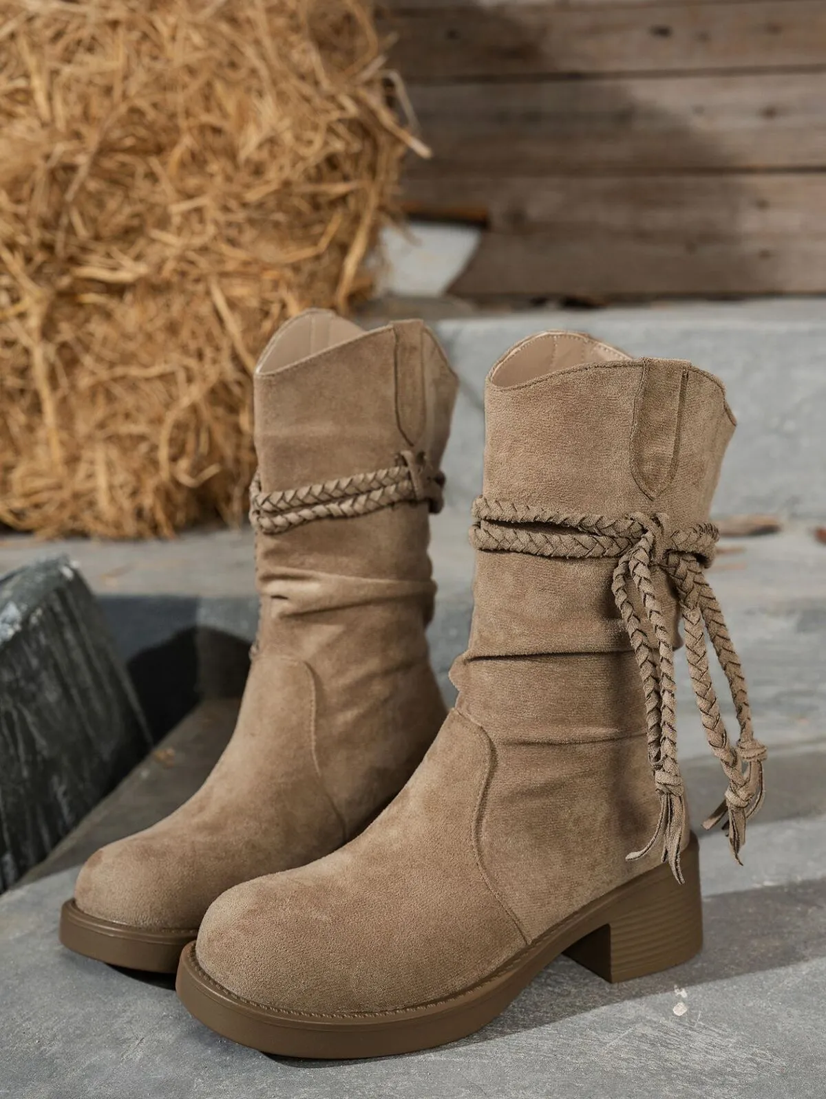 Round Toe Block Heels Boots - Image 7