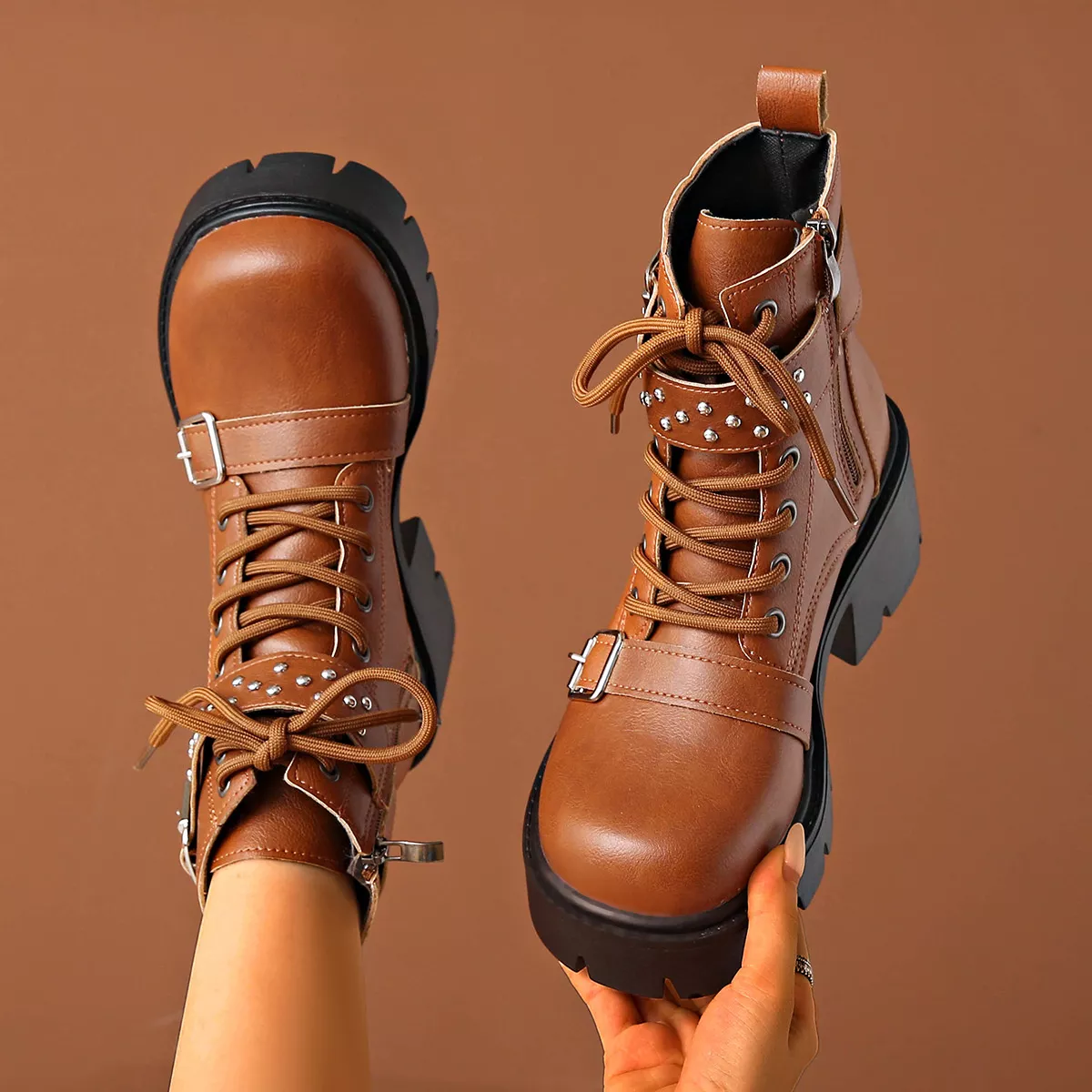 Round Toe Block Heels Boots - Image 10
