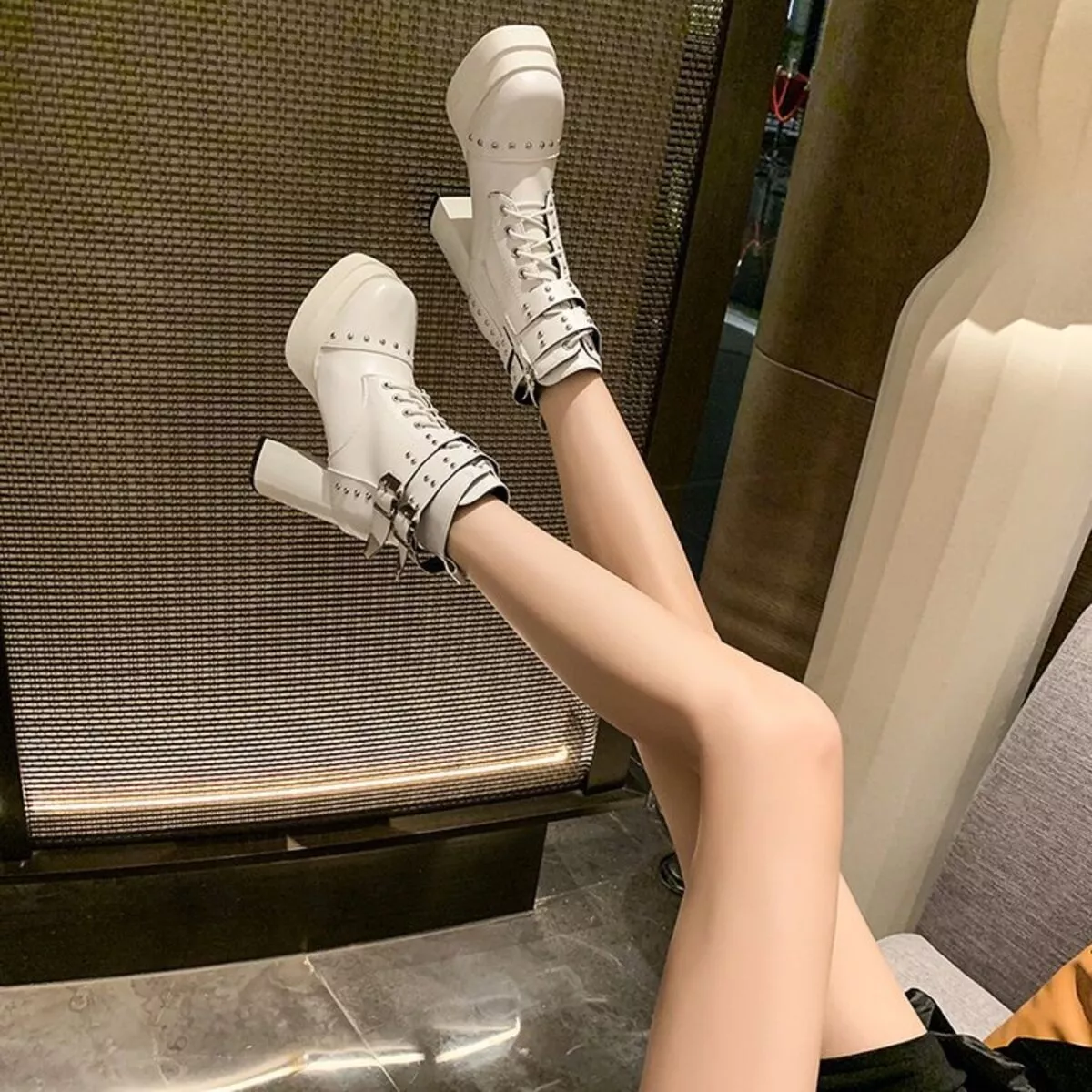 Round Toe Block Heels Boots - Image 6