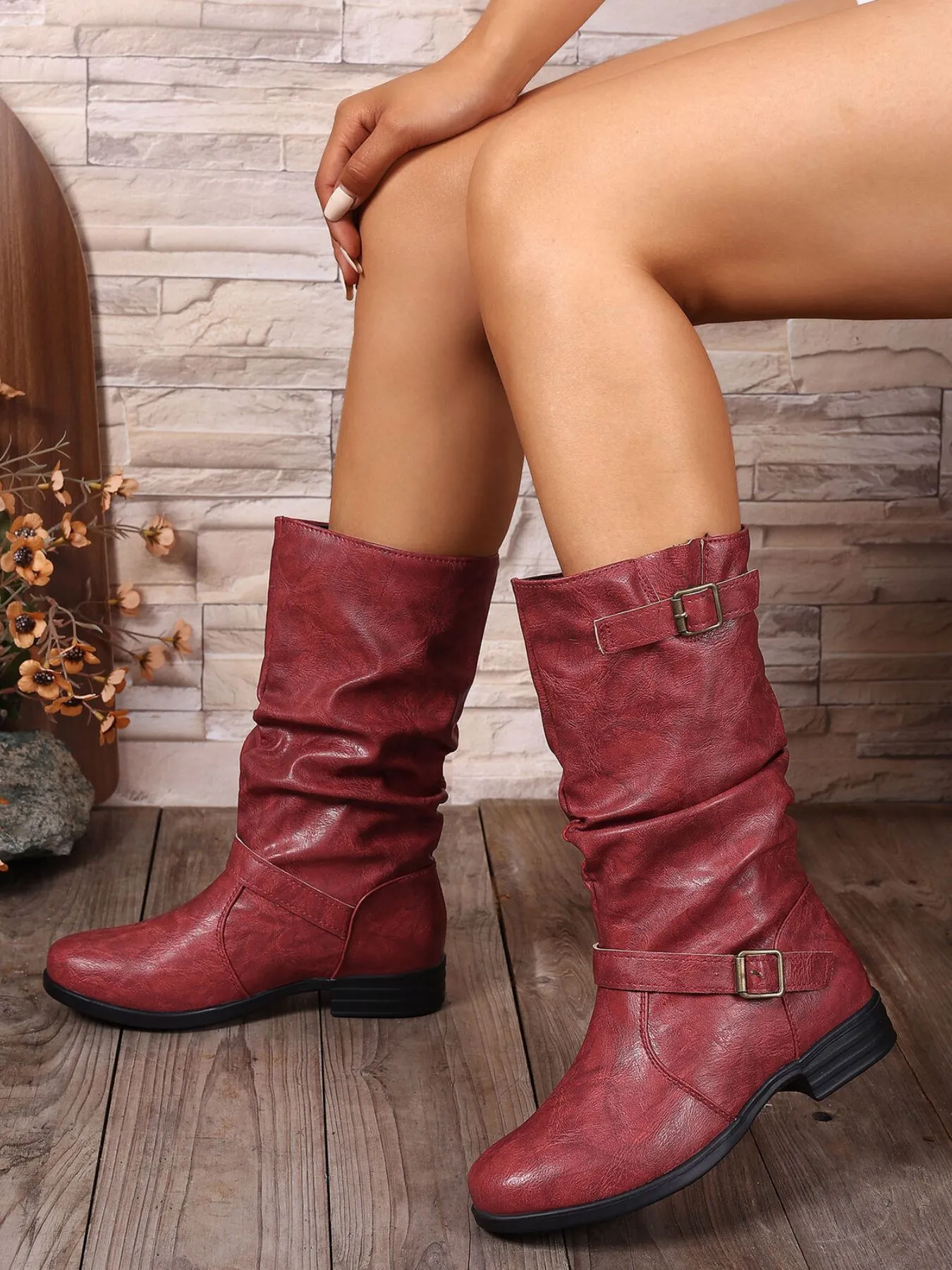 Round Toe Boots with Buckle Details - Image 4
