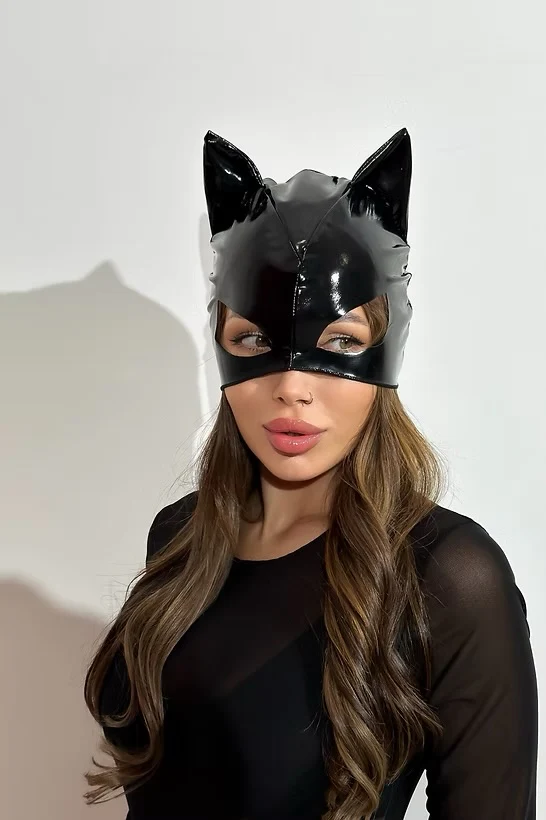 Black Wet-look Cat Cosplay Mask Latex Sexy Full Face Cat Mask - Image 7