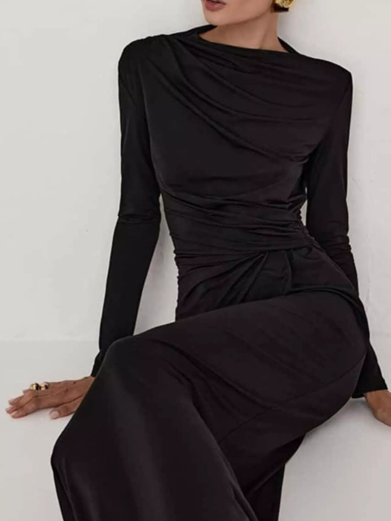 Ruched Long Sleeve Bodycon Maxi Dress - Image 11