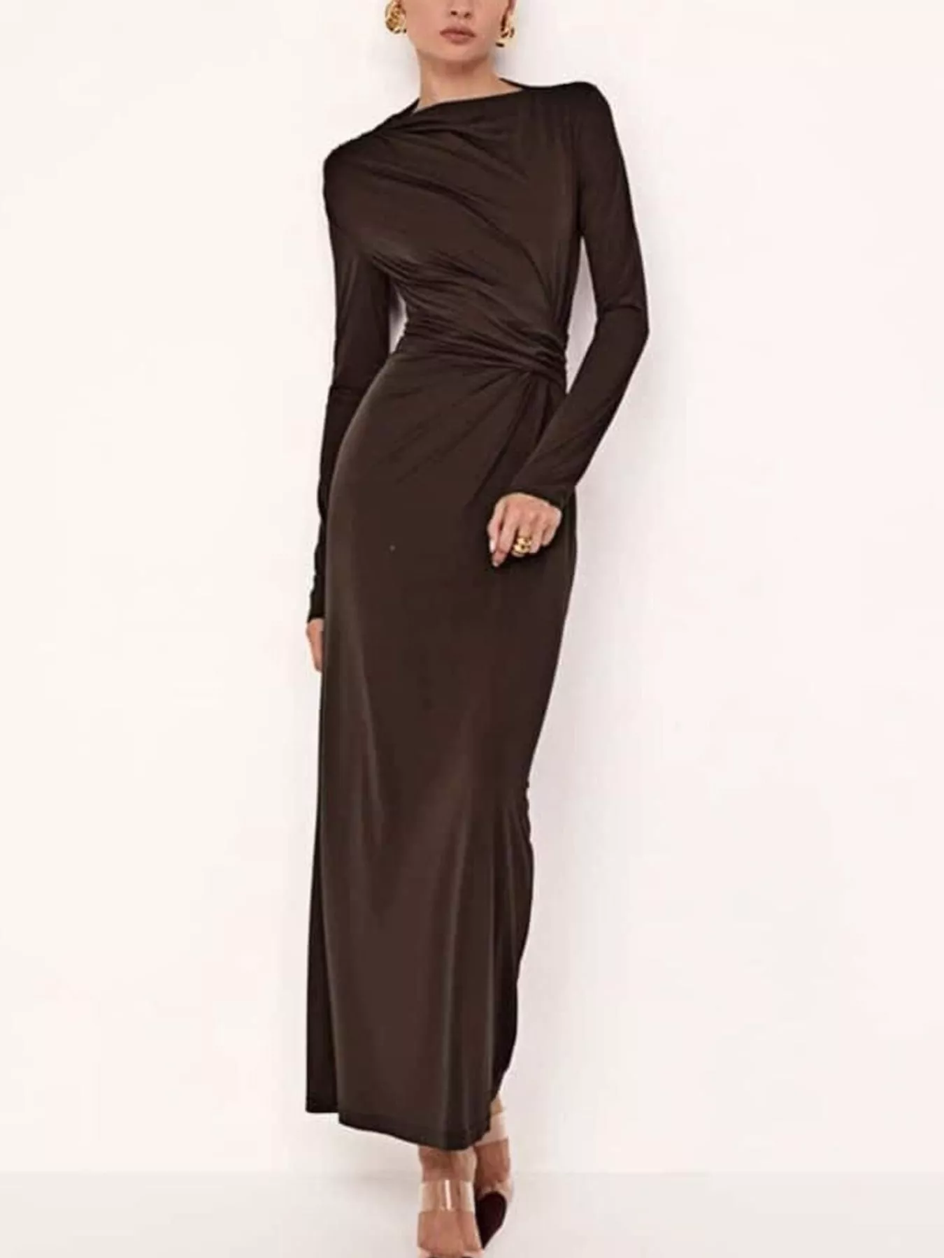 Ruched Long Sleeve Bodycon Maxi Dress - Image 12