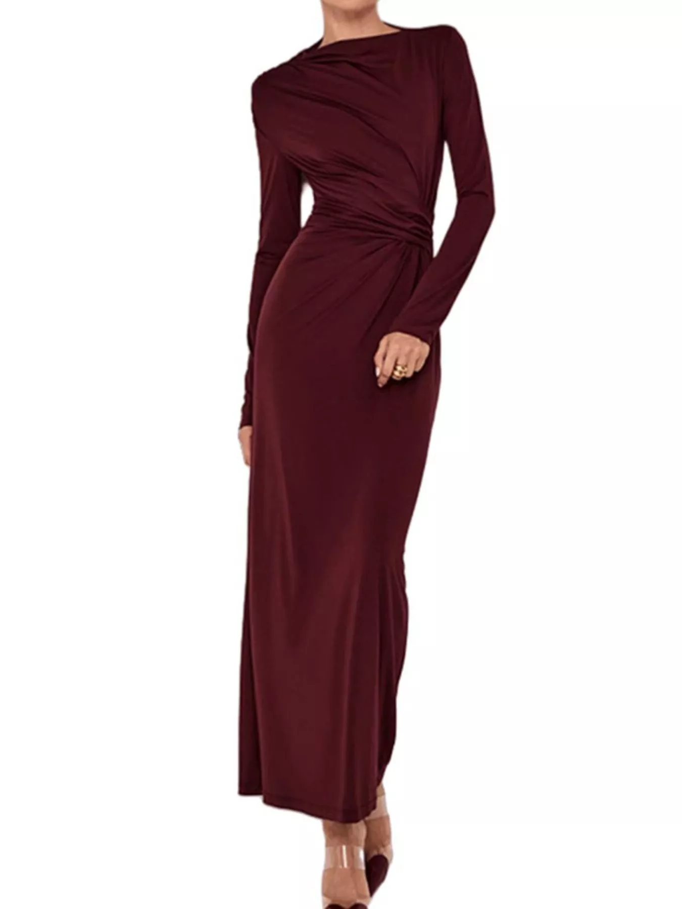 Ruched Long Sleeve Bodycon Maxi Dress - Image 7