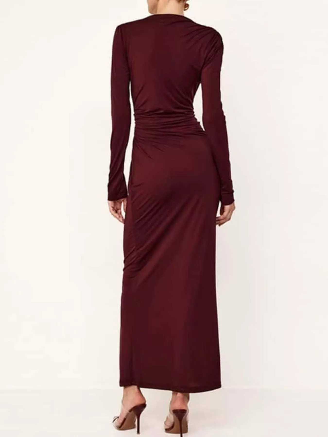 Ruched Long Sleeve Bodycon Maxi Dress - Image 8