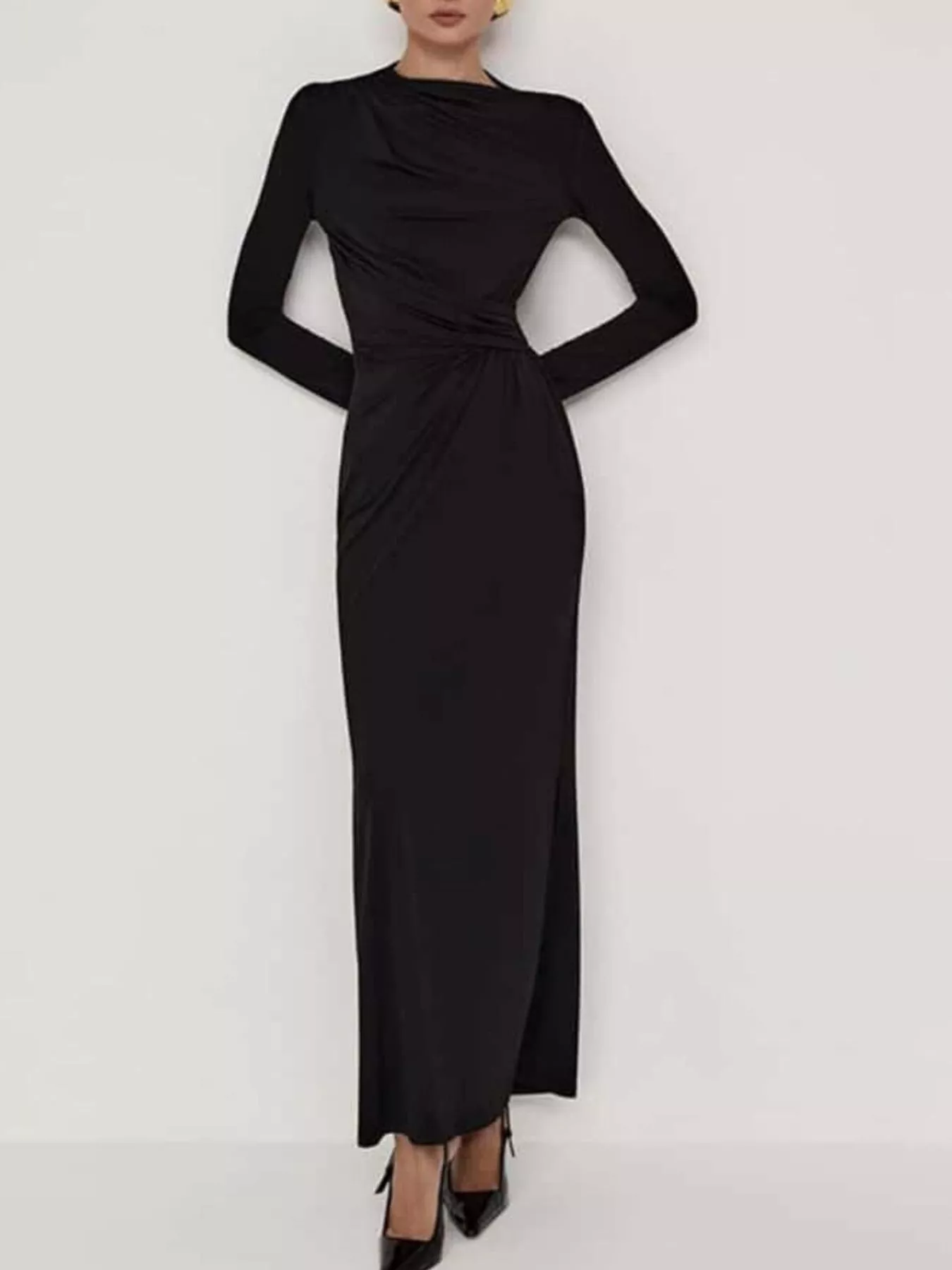 Ruched Long Sleeve Bodycon Maxi Dress - Image 9