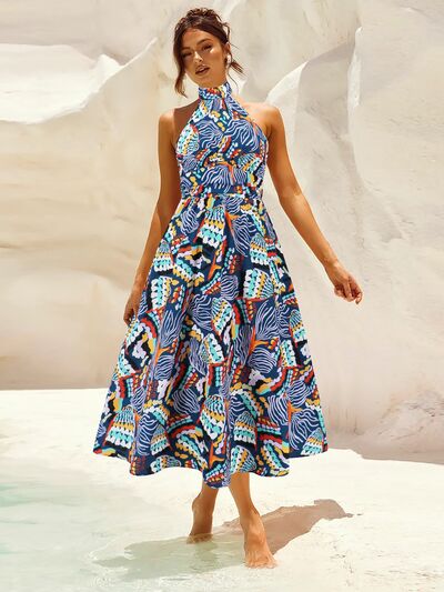 Ruched Printed Halter Neck Dress - Image 18