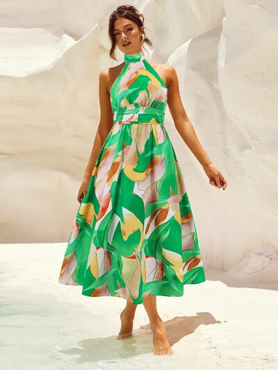 Ruched Printed Halter Neck Dress - Image 8