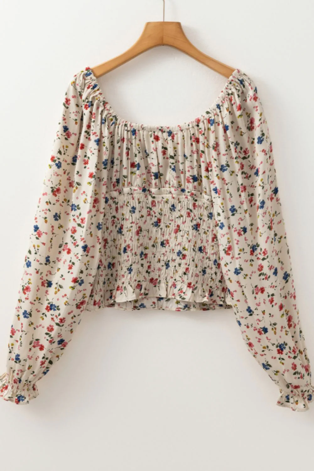 Ruched Printed Scoop Neck Long Sleeve Blouse - Image 7