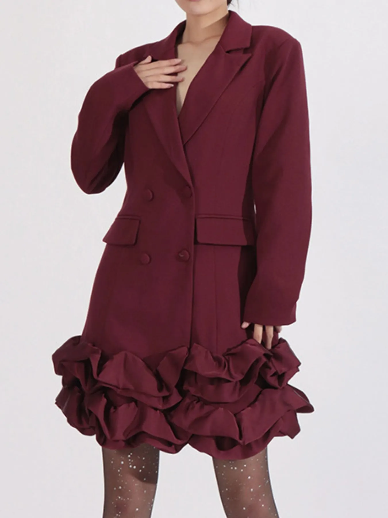 Ruffle Hem Double-Breasted Blazer Dress - Image 2