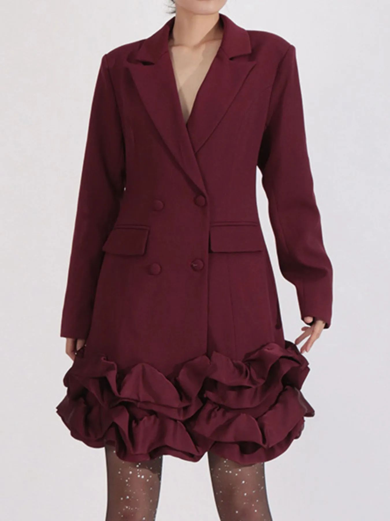Ruffle Hem Double-Breasted Blazer Dress - Image 5