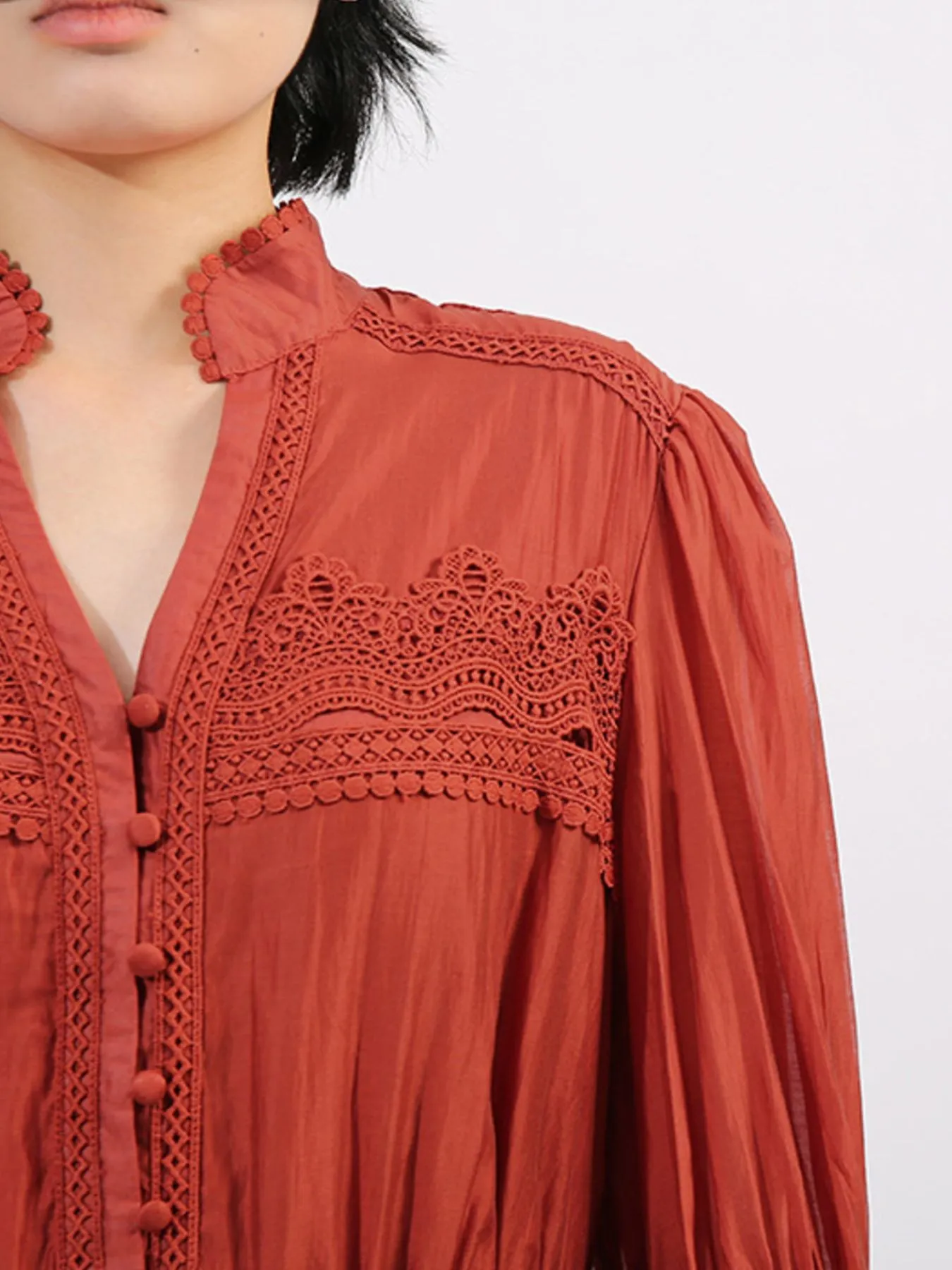Ruffle Lace Trim Long Sleeve Dress - Image 11