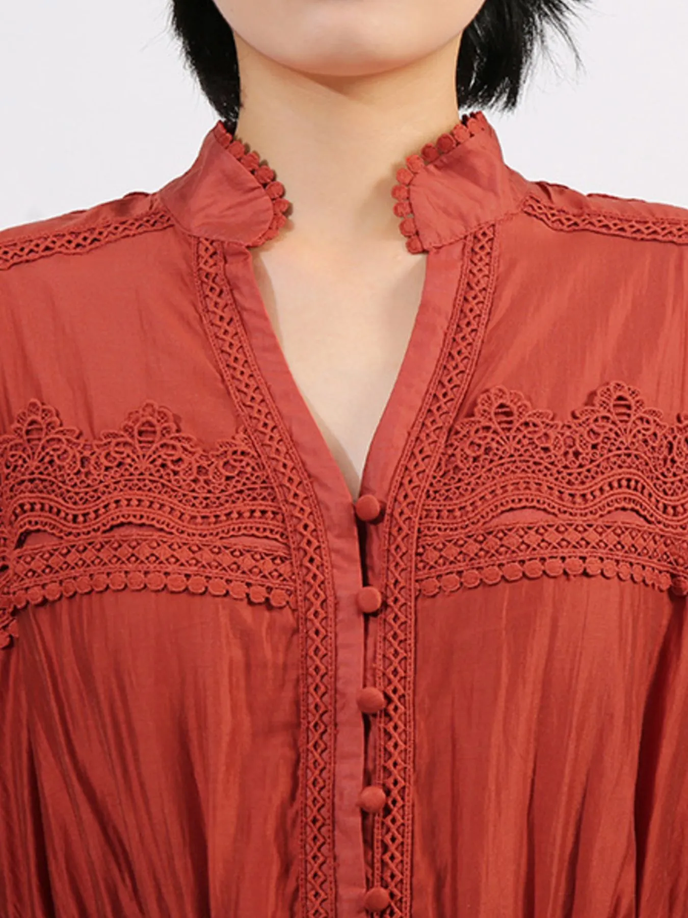 Ruffle Lace Trim Long Sleeve Dress - Image 12