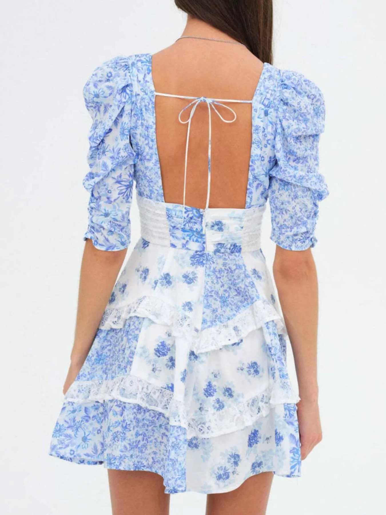 Ruffled Floral Print Half Sleeve Dress - Image 13