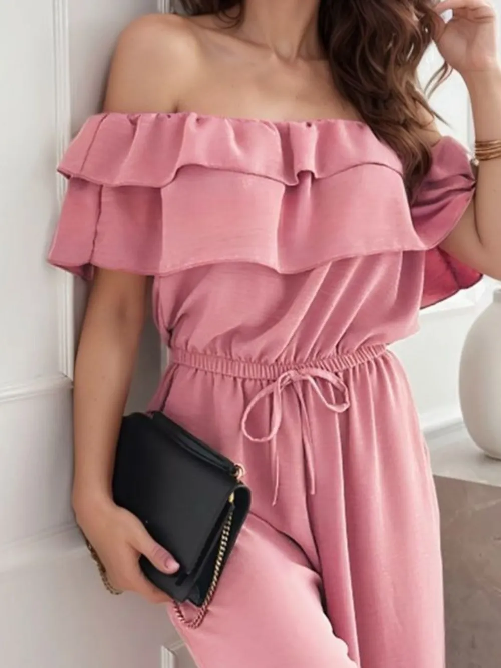 Ruffled Off Shoulder Wide Leg Jumpsuit - Image 6