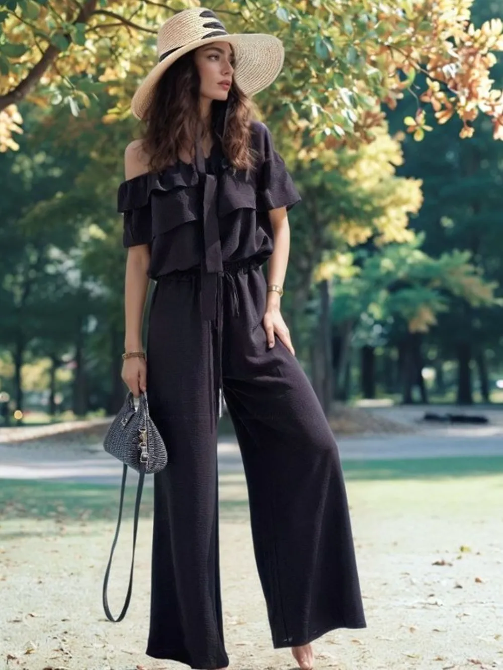 Ruffled Off Shoulder Wide Leg Jumpsuit - Image 7