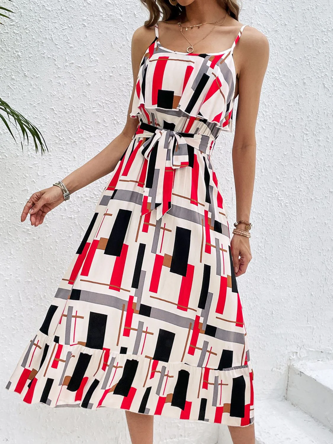 Ruffled Printed Tie Waist Midi Dress - Image 4