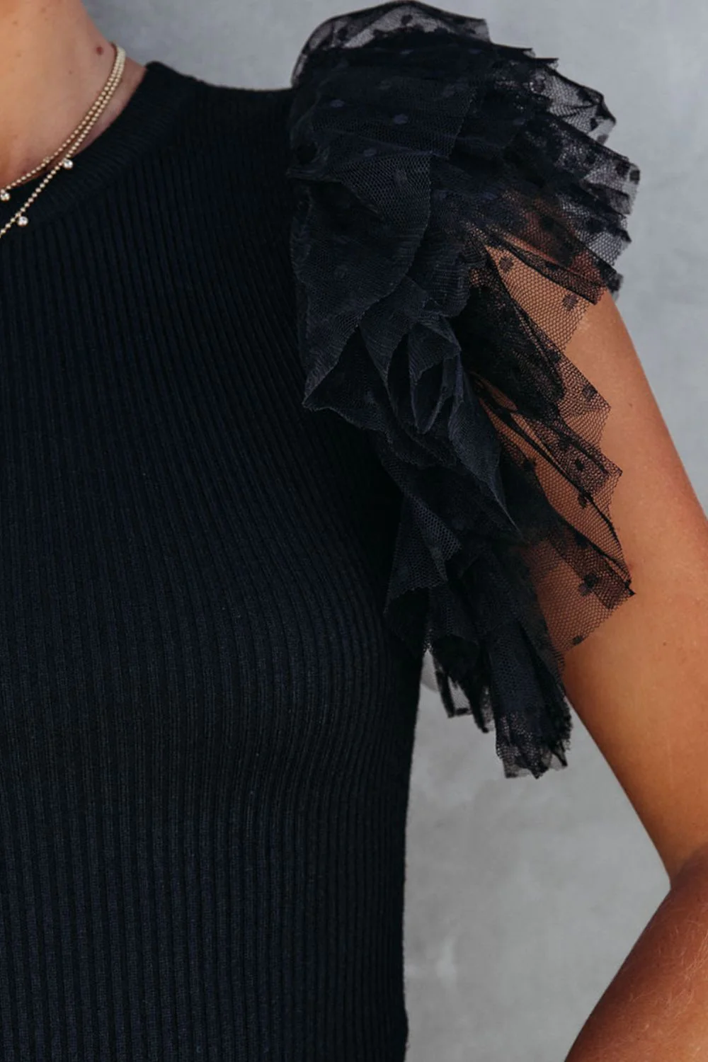Ruffled Round Neck Cap Sleeve Blouse - Image 6