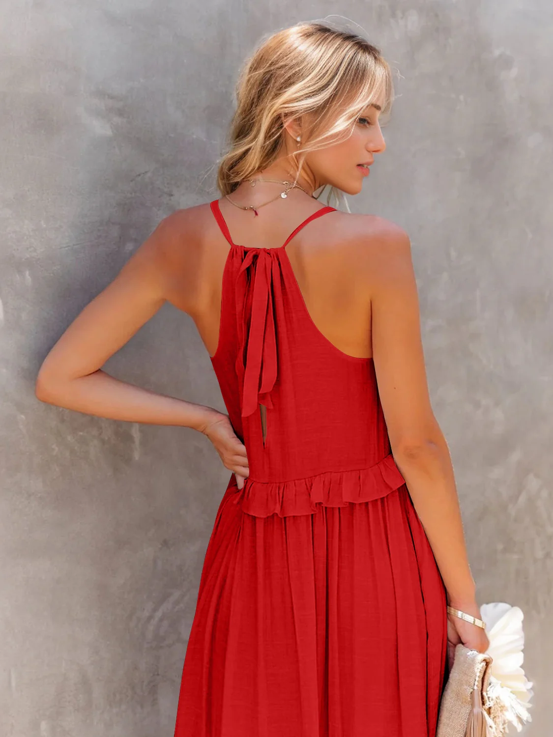Ruffled Sleeveless Tiered Maxi Dress with Pockets - Image 30