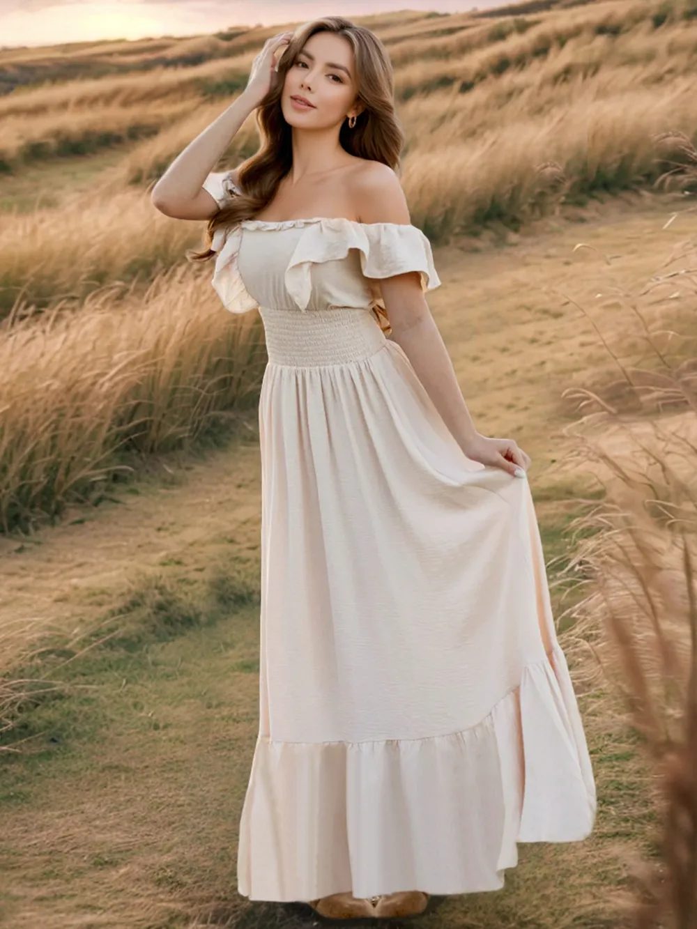 Ruffled Smocked Square Neck Maxi Dress - Image 4