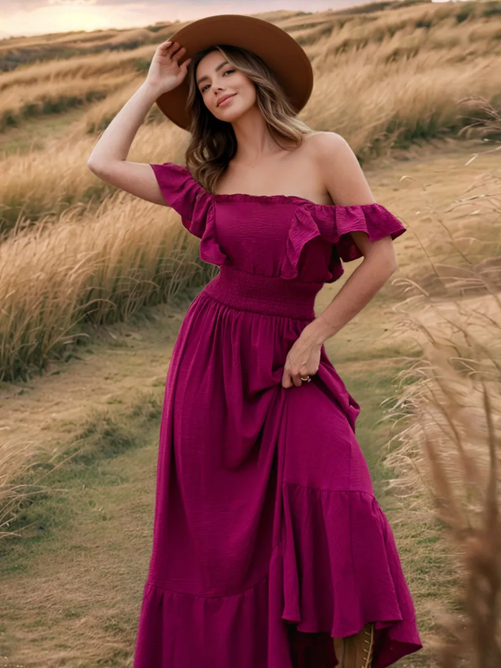 Ruffled Smocked Square Neck Maxi Dress - Image 9