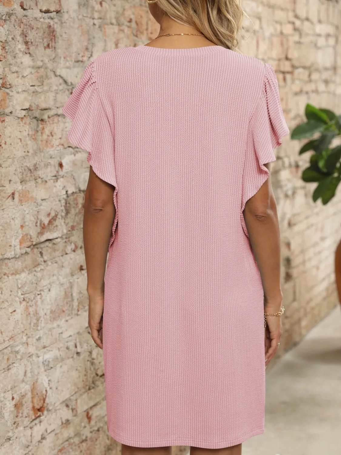 Ruffled V-Neck Cap Sleeve Mini Dress - Image 4