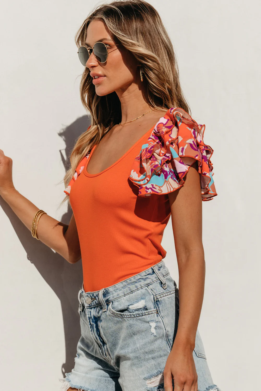 Scoop Neck Flounce Sleeve Bodysuit - Image 3