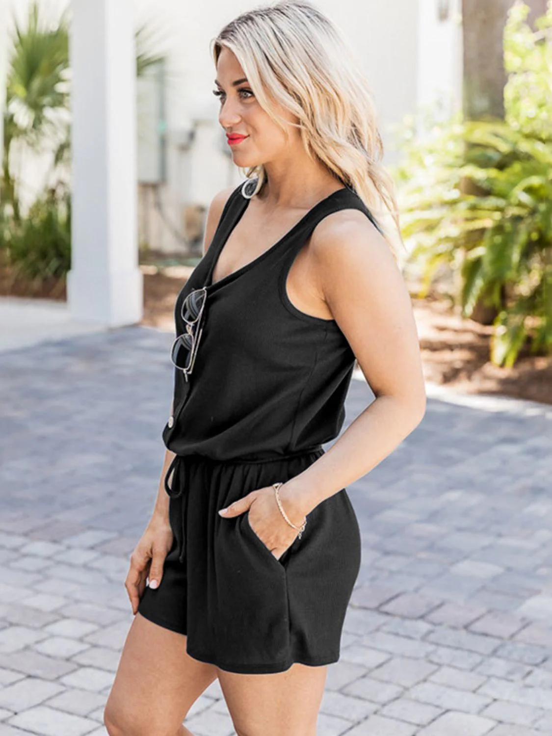 Scoop Neck Wide Strap Romper with Pockets - Image 13