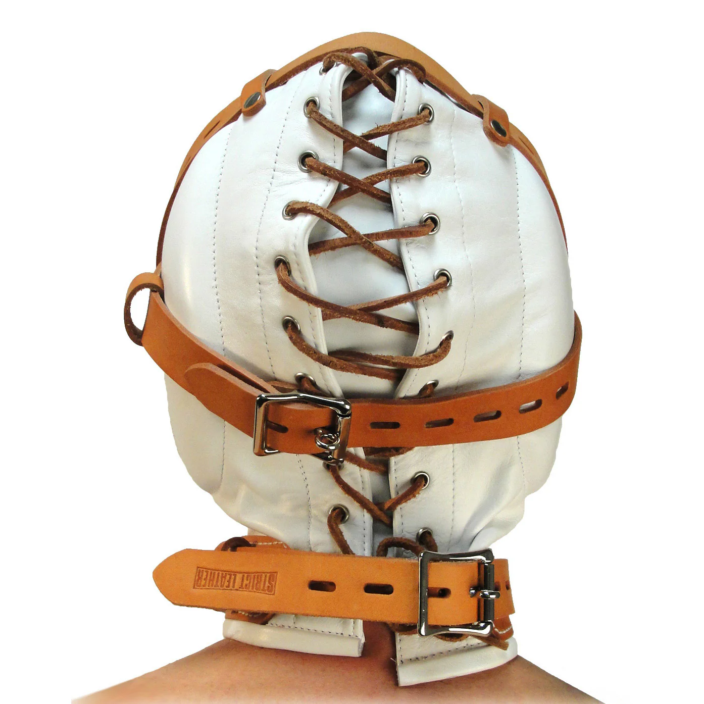 Total Sensory Deprivation White Leather Hood - Image 3