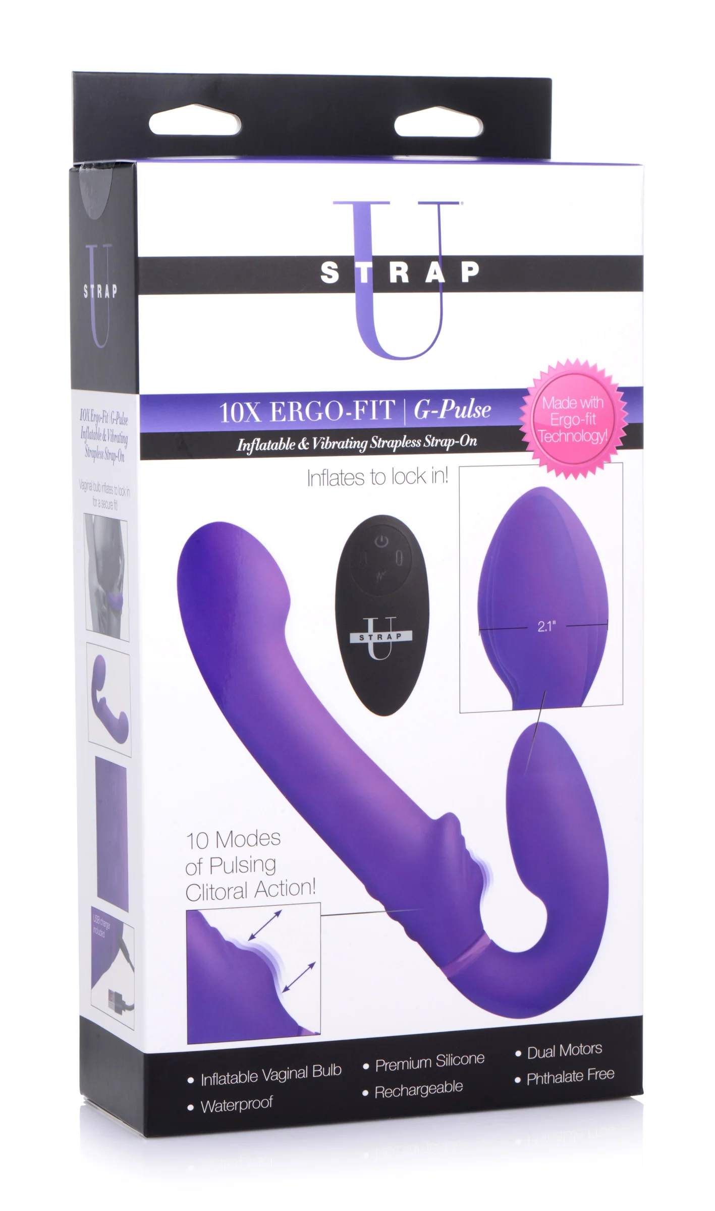 10x Remote Control Ergo-fit G-pulse Inflatable And Vibrating Strapless Strap-on - Image 7