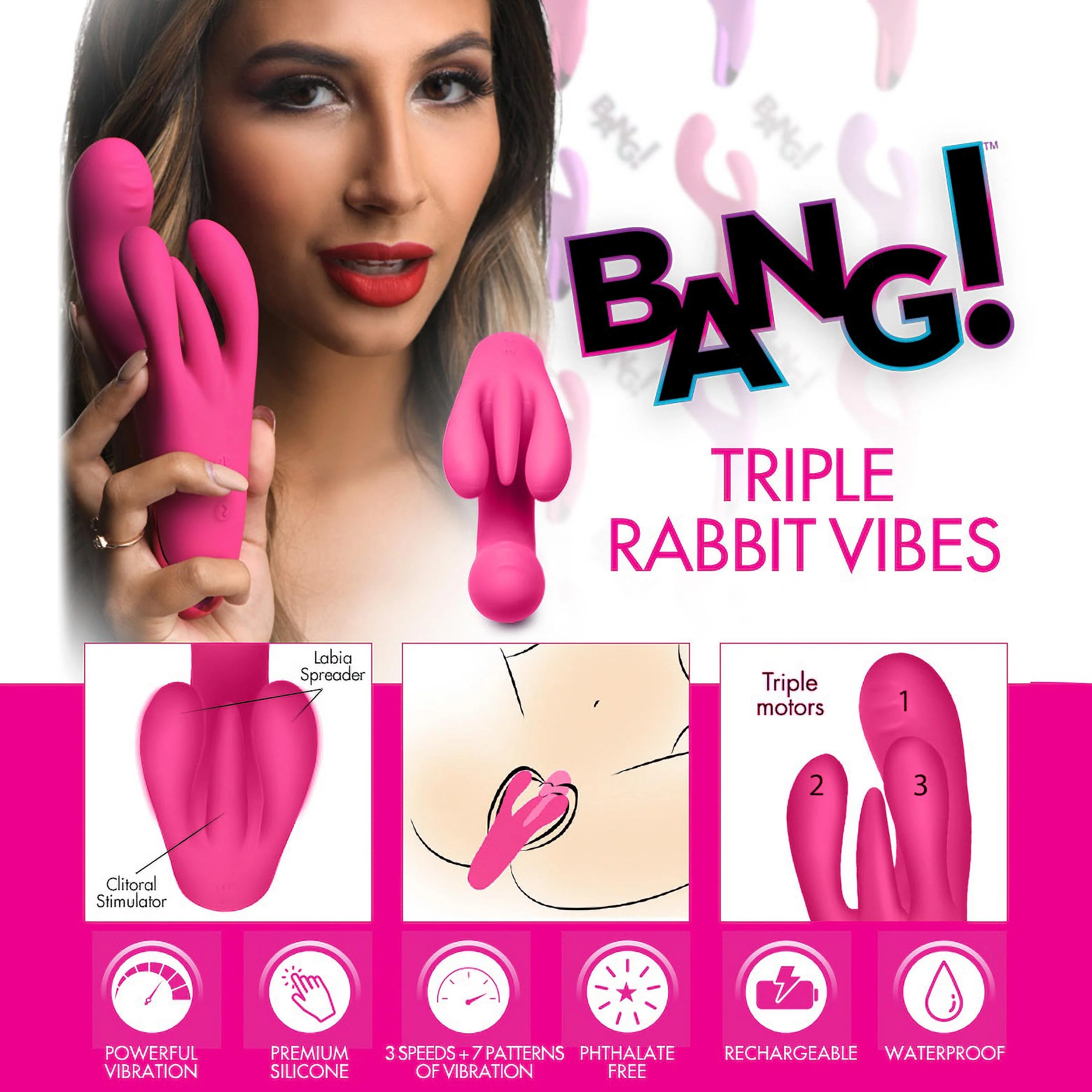 10x Triple Rabbit Silicone Vibrator - Image 7