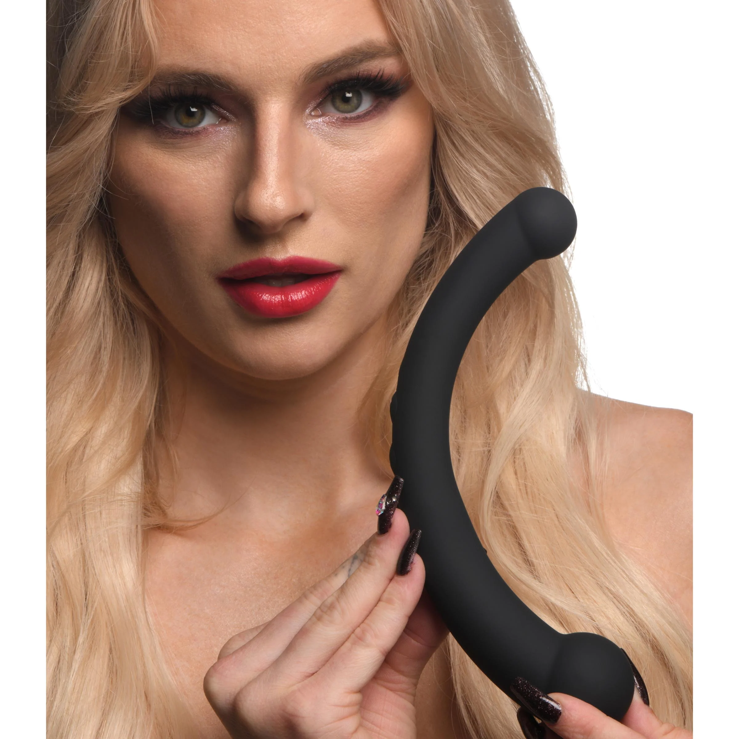 10x Vibra-crescent Vibrating Silicone Dual-ended Dildo - - Image 2