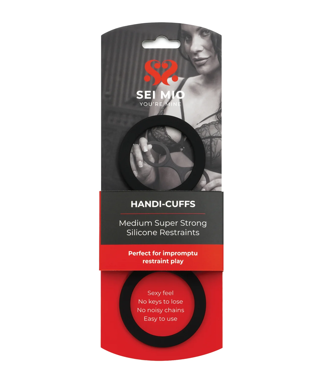 Sei Mio Handi Cuffs Super Strong Silicone Restraints - Medium, Black