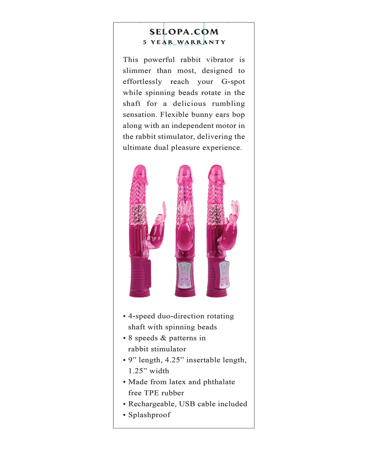Selopa Rechargeable Bunny - Pink - Image 5