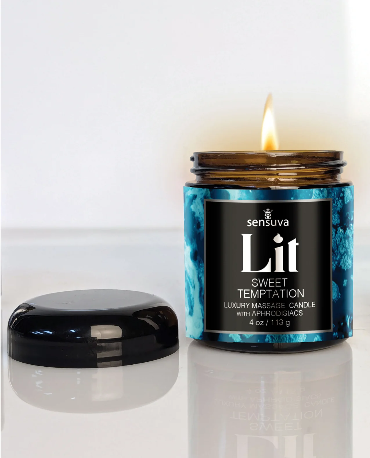 Sensuva Lit Sweet Temptation Luxury Massage Candle - 4 oz Vanilla, Sugar & Sweet Pea - Image 3