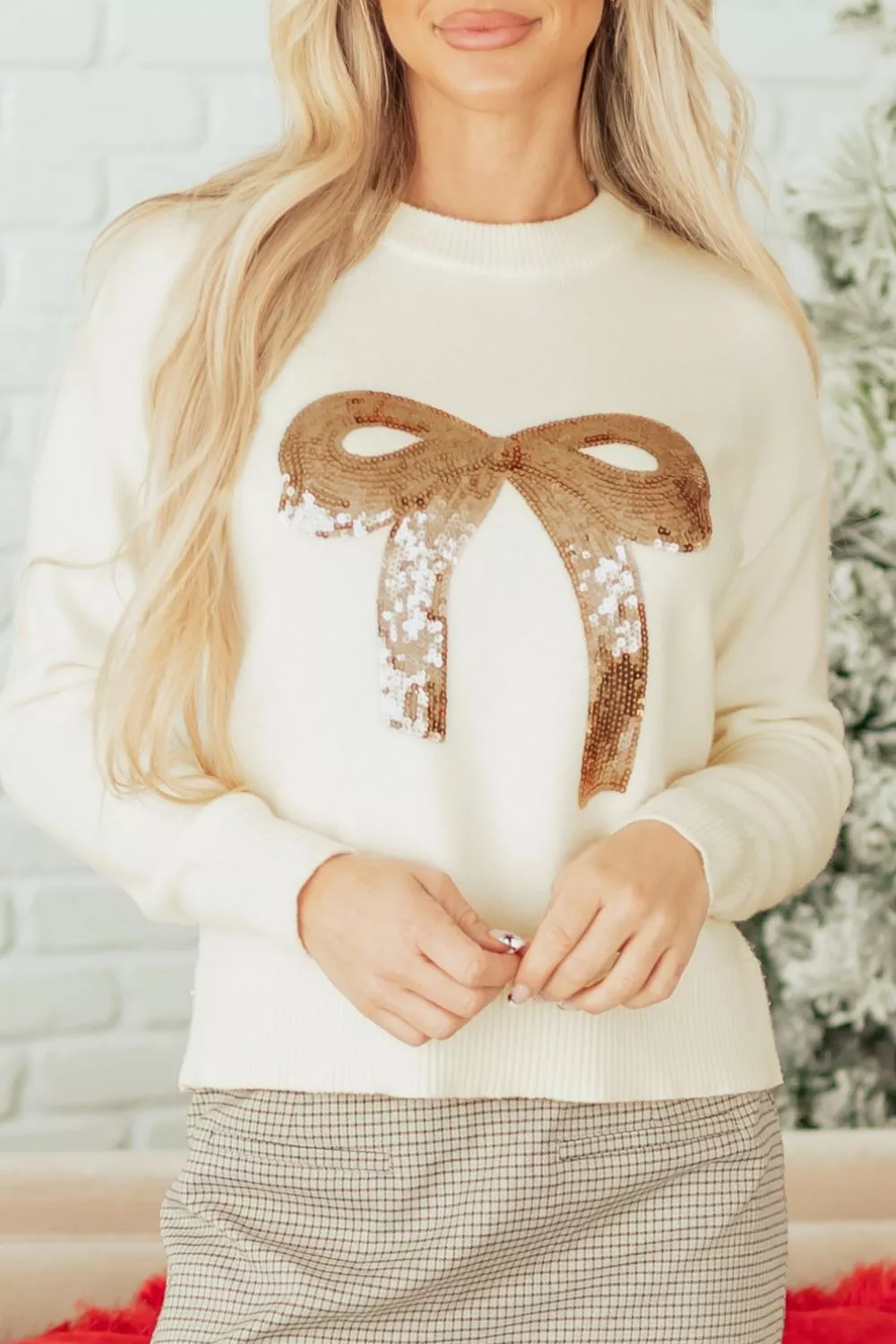 Sequin Bow Embellished Pullover Sweater - Image 4