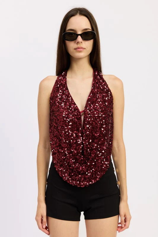 SEQUIN COWL DRAPE HALTER TOP - Image 14