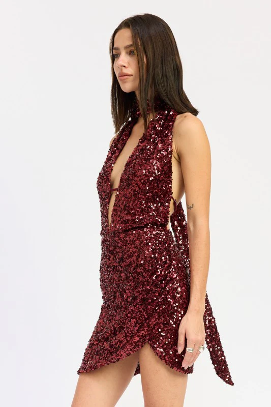 SEQUIN HALTER SCARF MINI DRESS - Image 6