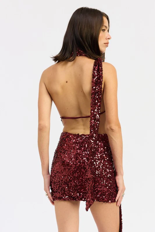 SEQUIN HALTER SCARF MINI DRESS - Image 7