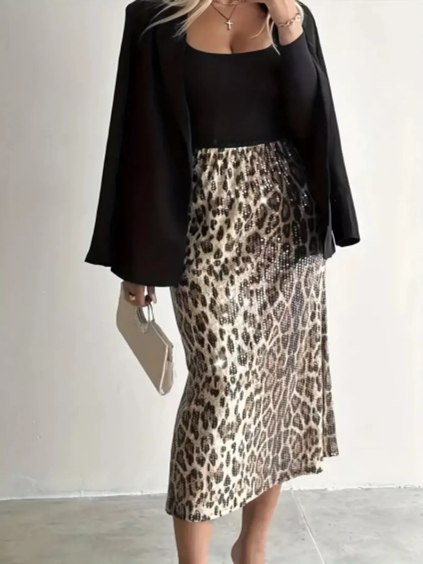 Sequin Leopard Midi Skirt - Image 3